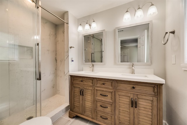 bathroom with vanity and walk in shower