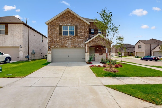 714 Gentle Bird Dr, Lavon, TX 75166 - traditional-style home with an attached garage, a front lawn, brick siding, and driveway
