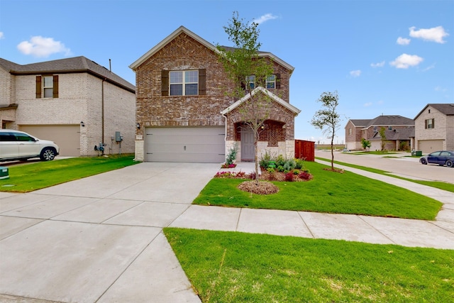 714 Gentle Bird Dr, Lavon, TX 75166 - traditional-style home with concrete driveway, a front yard, brick siding, and a garage