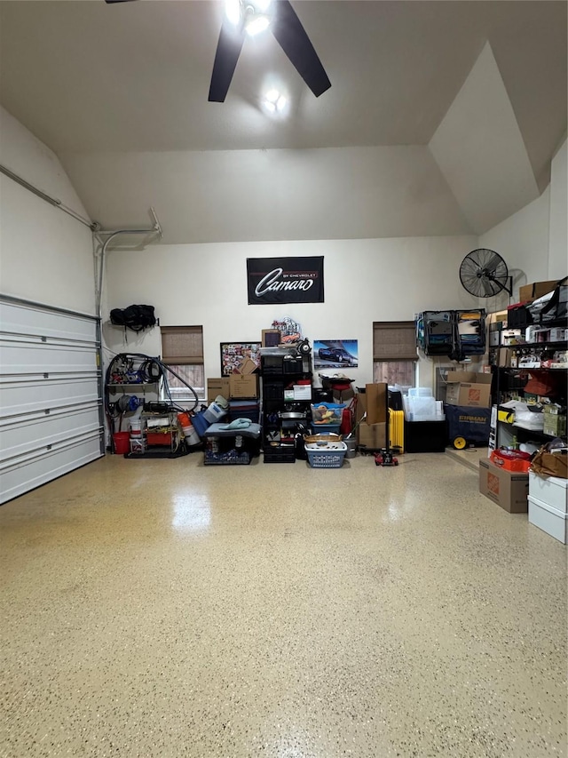 garage featuring ceiling fan