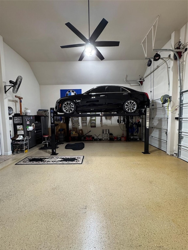 garage with ceiling fan