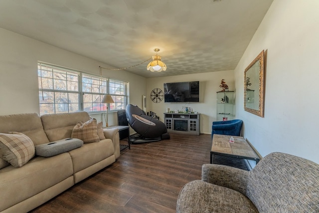 living room featuring dark hardwood / wood-style floors