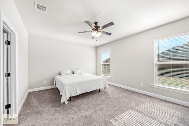 bedroom featuring carpet floors and ceiling fan