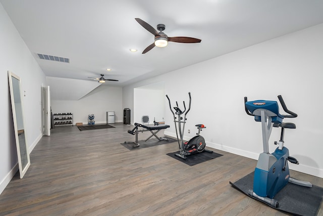 exercise area with dark wood-type flooring