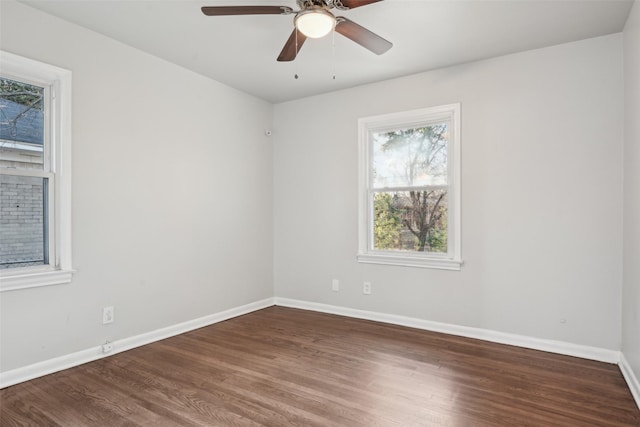 unfurnished room featuring hardwood / wood-style flooring and ceiling fan