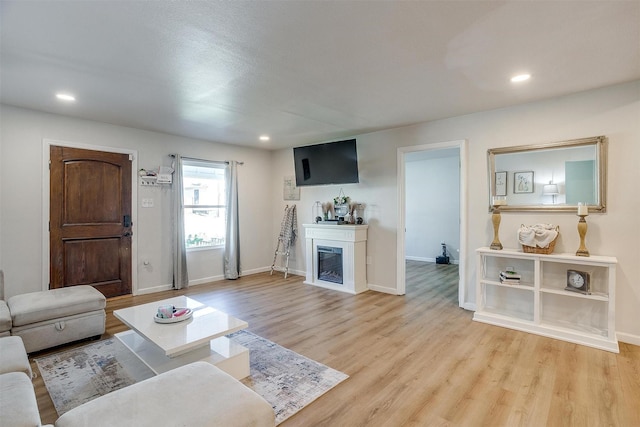 living room with light hardwood / wood-style flooring