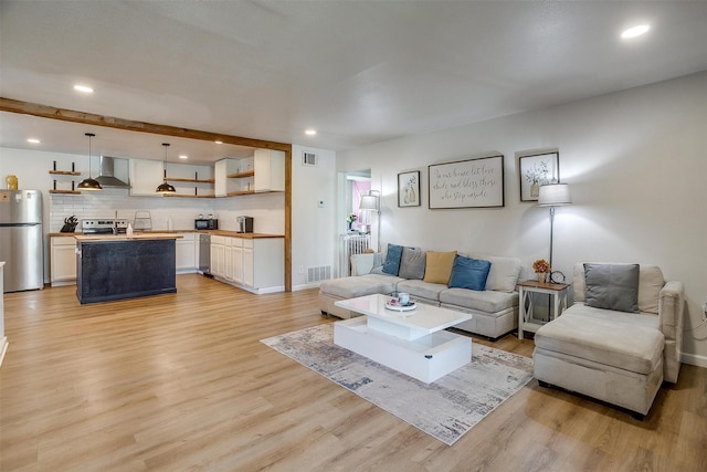 living room with light wood-type flooring