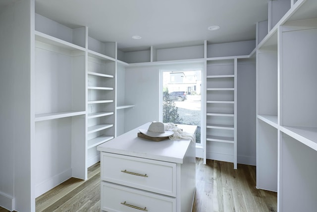 spacious closet with light hardwood / wood-style flooring