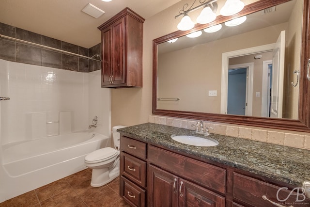 full bathroom featuring vanity, tile patterned flooring, toilet, and shower / bath combination