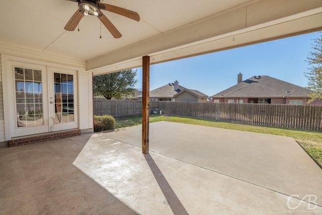 view of patio / terrace featuring french doors and ceiling fan