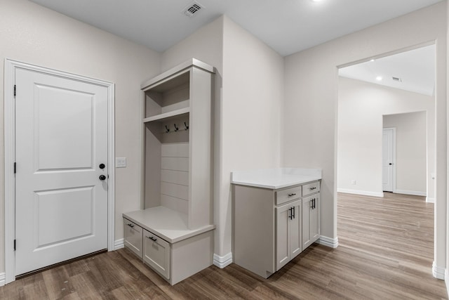 mudroom featuring wood-type flooring