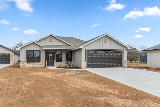 modern farmhouse featuring a garage