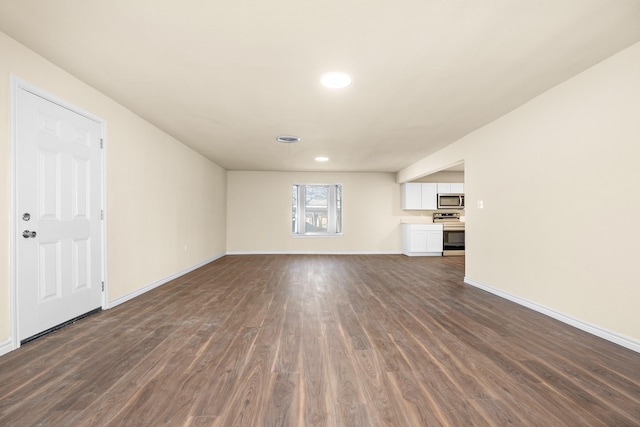 unfurnished living room with dark hardwood / wood-style floors