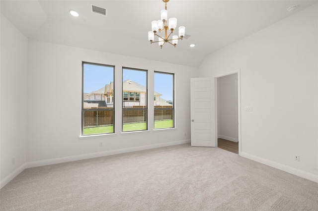 2301 Hawk Meadow Ct, Mansfield, TX 76063 - carpeted empty room with a chandelier, recessed lighting, and lofted ceiling