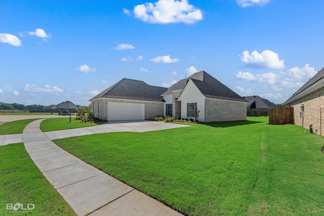 view of front of home featuring a garage and a front yard