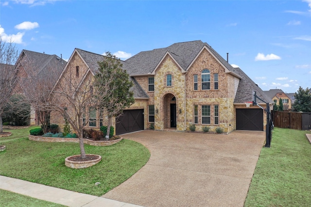 view of front of house featuring a garage and a front lawn