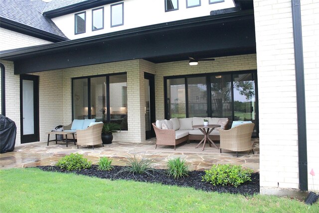 view of patio featuring an outdoor living space and grilling area