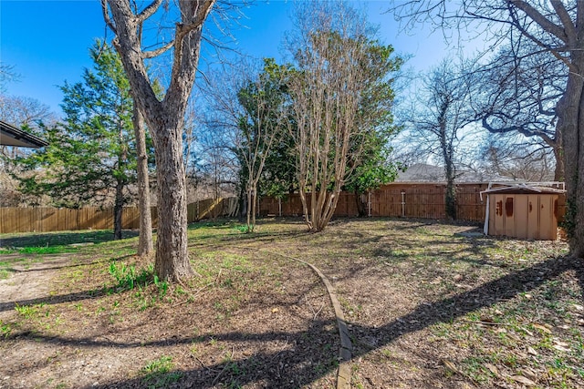 view of yard featuring a storage shed