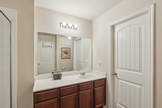 bathroom featuring vanity and walk in shower