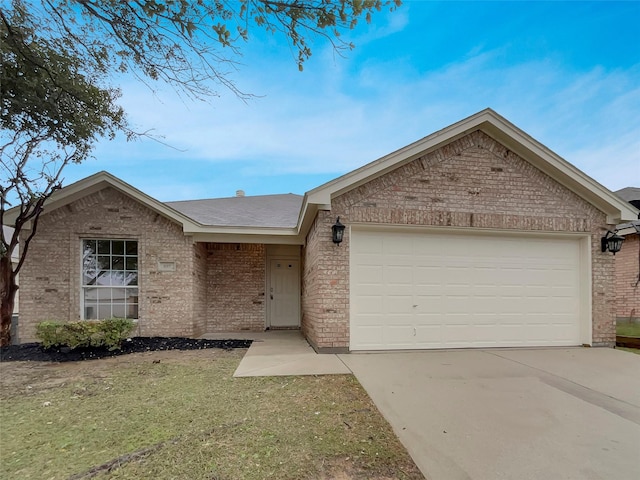 single story home featuring a garage and a front yard