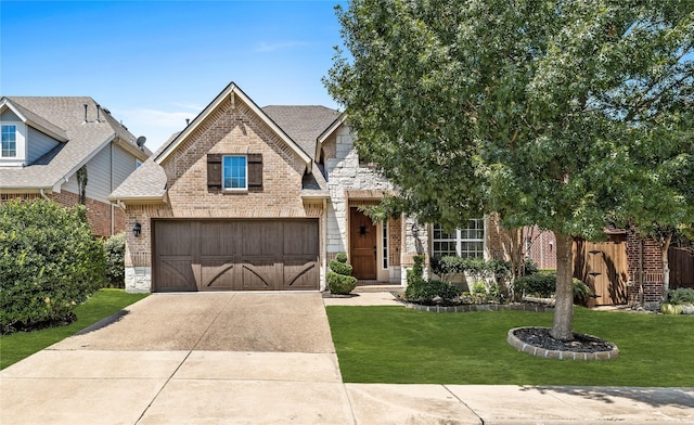 view of front of property featuring a garage and a front yard