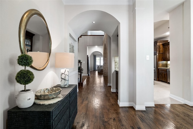 hallway featuring dark hardwood / wood-style flooring