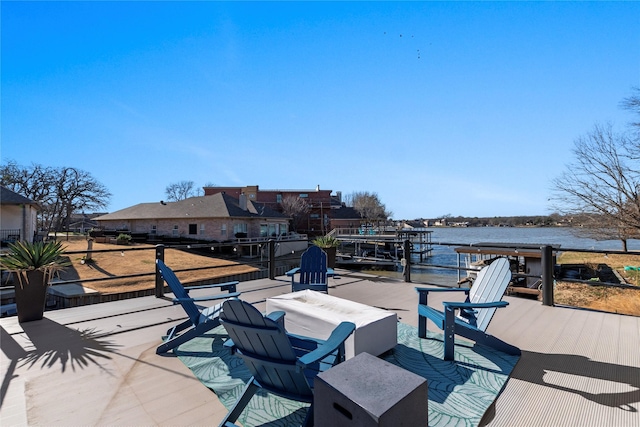 view of patio / terrace with a water view