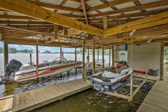 view of dock with a water view