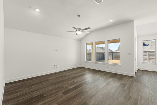 7221 Ladybug, Little Elm, TX 76227 - spare room with lofted ceiling, a ceiling fan, dark wood-style flooring, baseboards, and recessed lighting