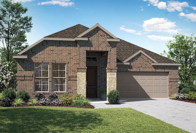 view of front of house featuring a garage and a front lawn