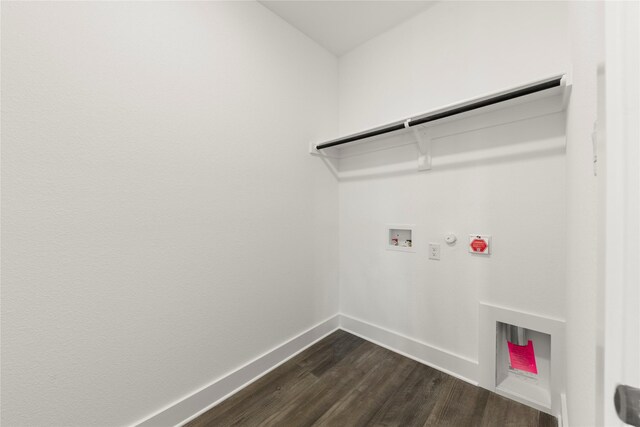 7221 Ladybug, Little Elm, TX 76227 - clothes washing area with gas dryer hookup, hookup for a washing machine, dark wood finished floors, and baseboards