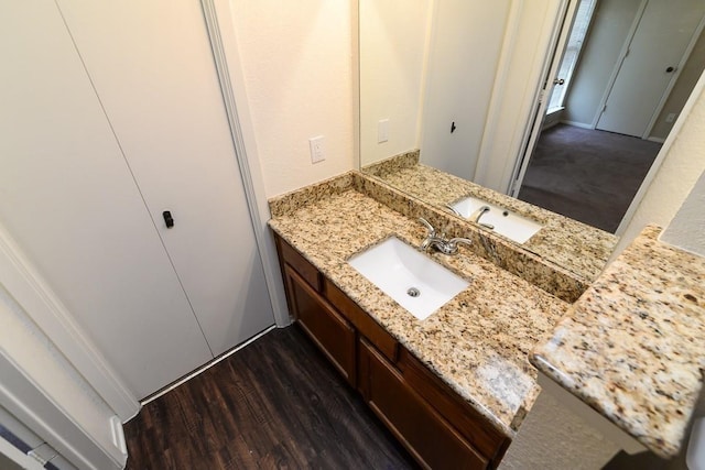 bathroom featuring wood-type flooring and vanity