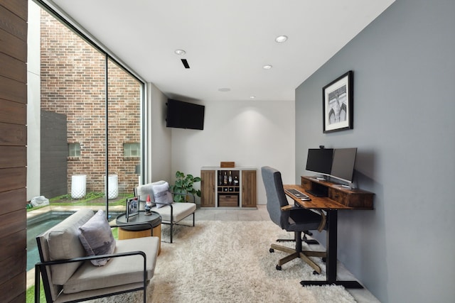 home office featuring a wall of windows and a healthy amount of sunlight