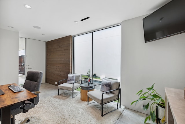 office featuring wood walls