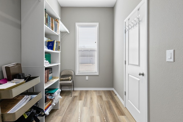 sitting room featuring plenty of natural light and light hardwood / wood-style floors