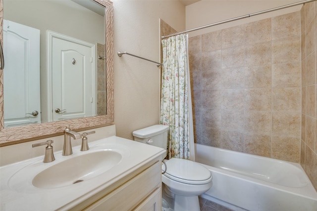 full bathroom featuring vanity, toilet, and shower / tub combo with curtain