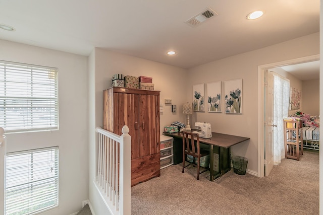 home office with carpet floors