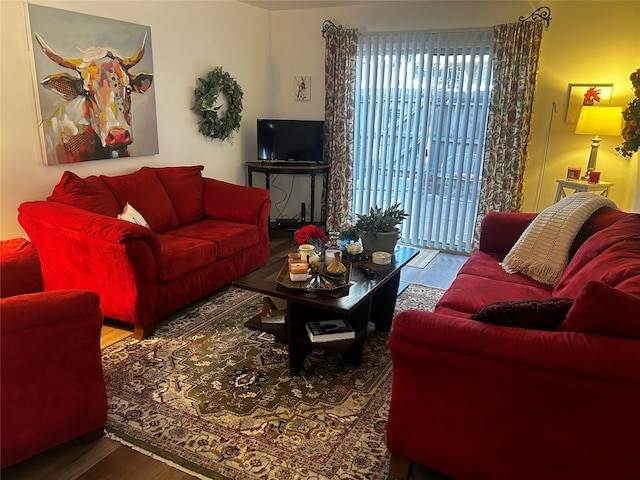 living room with hardwood / wood-style flooring