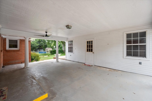 view of patio featuring ceiling fan