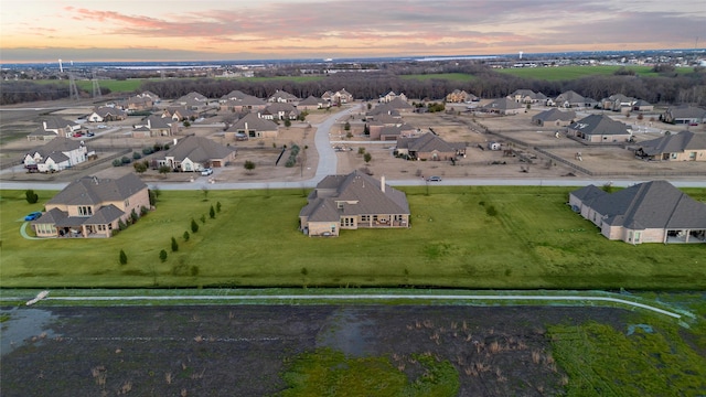 view of aerial view at dusk