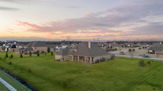 view of aerial view at dusk