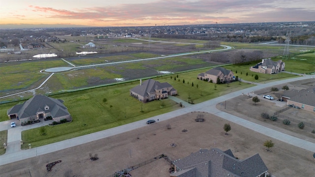 view of aerial view at dusk