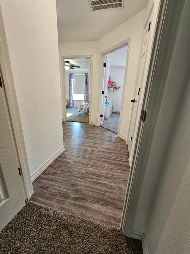 corridor with dark wood-type flooring