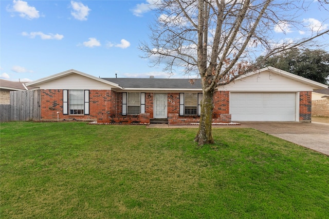 ranch-style house with a garage and a front yard