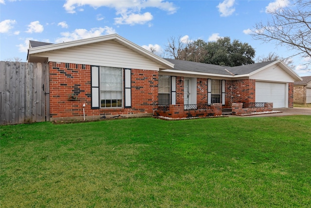 ranch-style house with a garage and a front yard