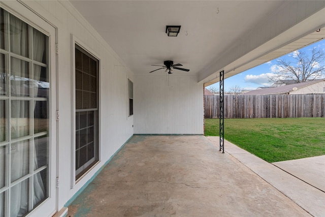 view of patio / terrace featuring ceiling fan