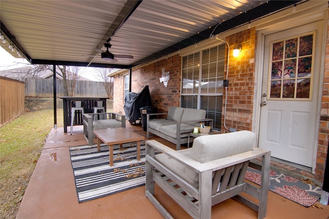 view of patio / terrace featuring an outdoor hangout area and ceiling fan