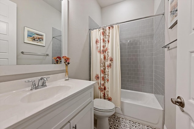 full bathroom with vanity, toilet, and shower / bath combo