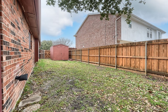 view of yard featuring a shed