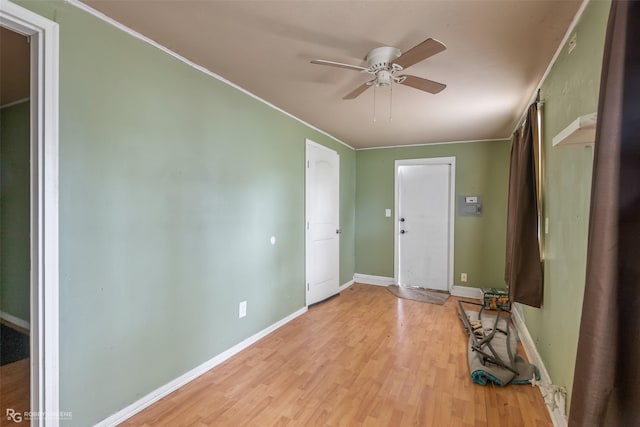 entrance foyer featuring ceiling fan and light hardwood / wood-style flooring